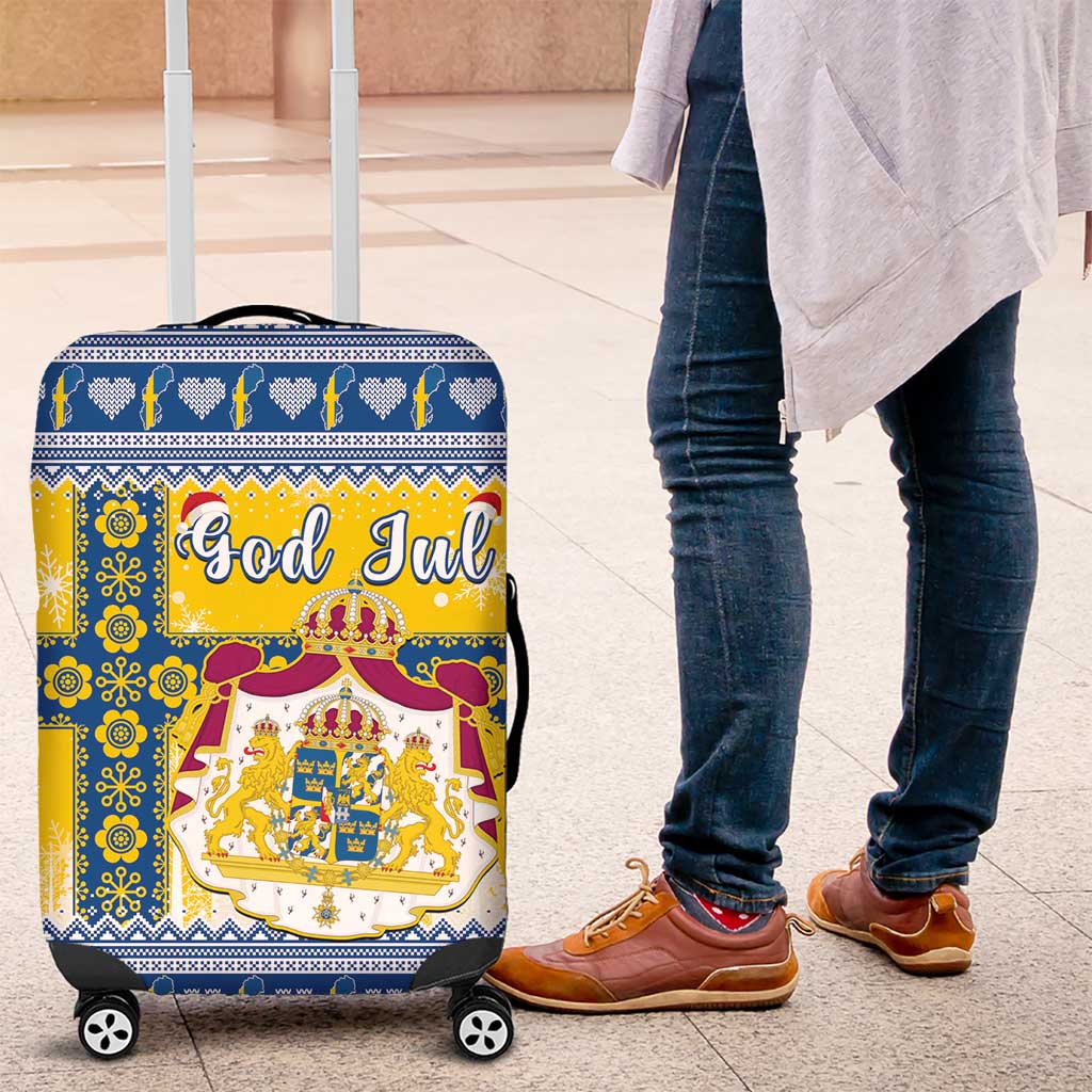 Sweden Christmas Luggage Cover Coat Of Arms - Scandinavian Pattern - Wonder Print Shop