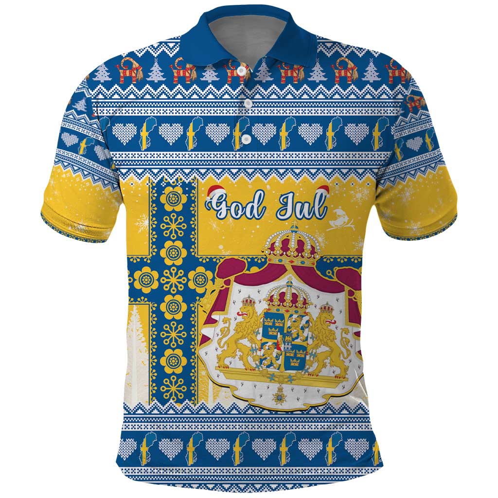 Sweden Christmas Polo Shirt Coat Of Arms - Scandinavian Pattern - Wonder Print Shop