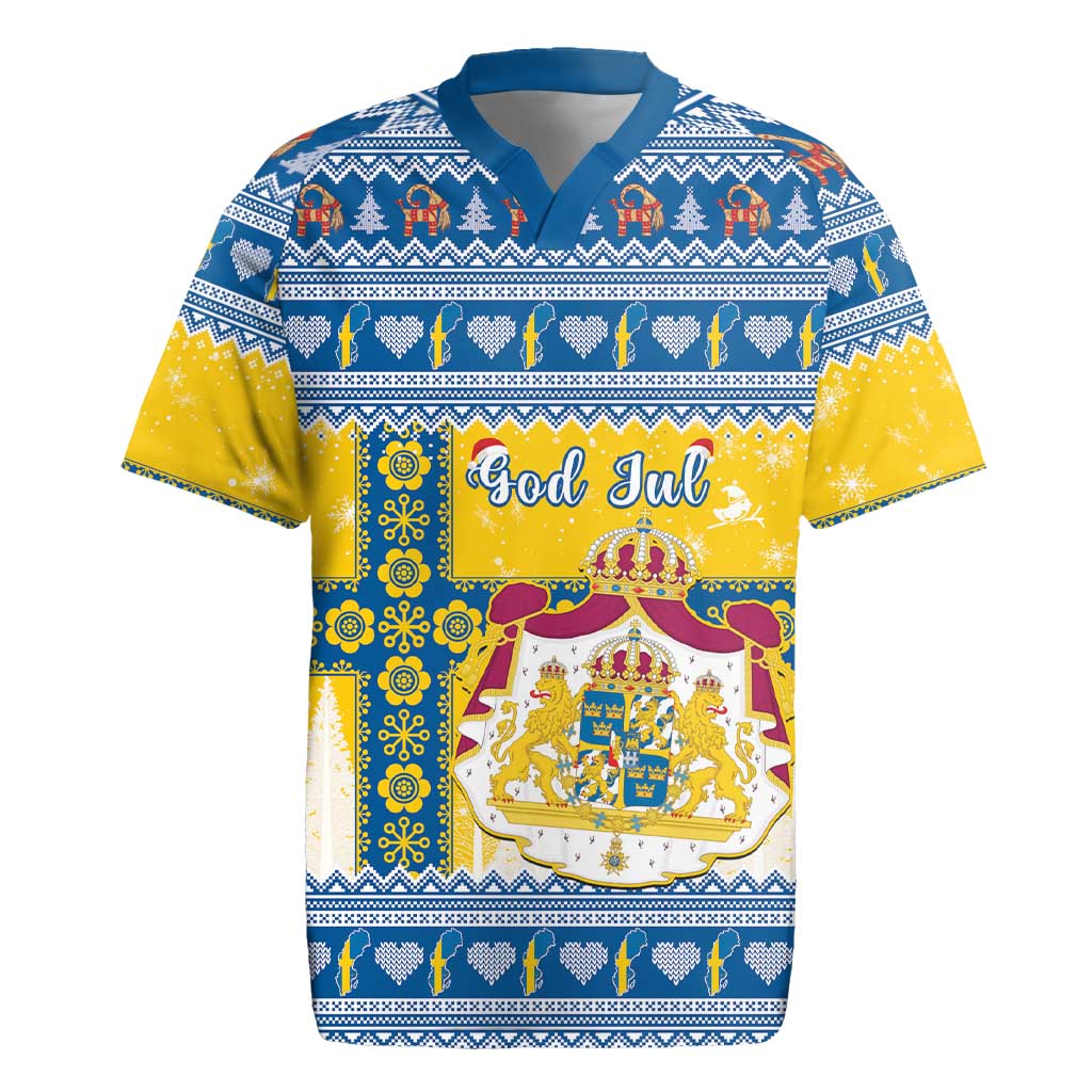 Sweden Christmas Rugby Jersey Coat Of Arms - Scandinavian Pattern - Wonder Print Shop