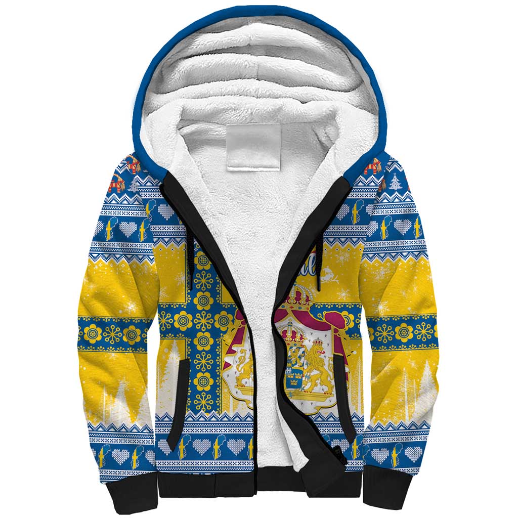 Sweden Christmas Sherpa Hoodie Coat Of Arms - Scandinavian Pattern