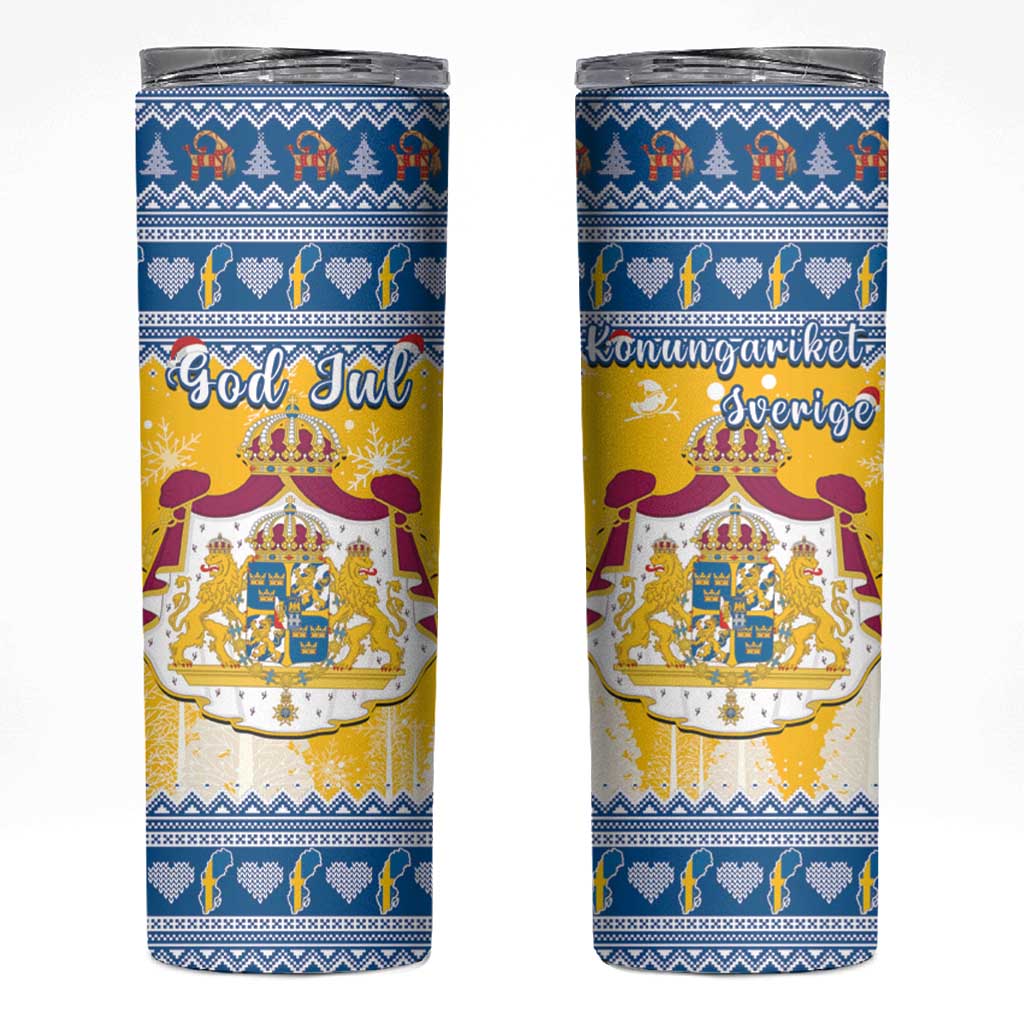 Sweden Christmas Skinny Tumbler Coat Of Arms - Scandinavian Pattern