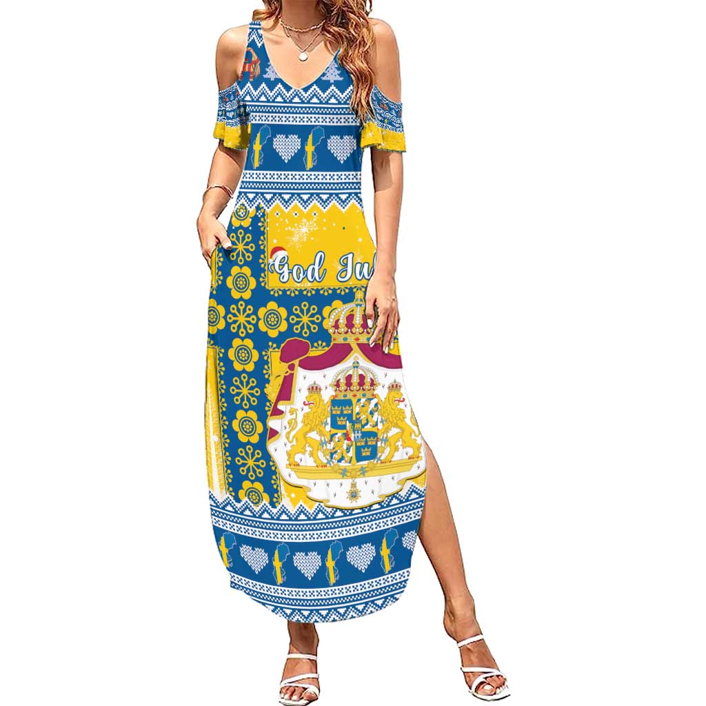 Sweden Christmas Summer Maxi Dress Coat Of Arms - Scandinavian Pattern