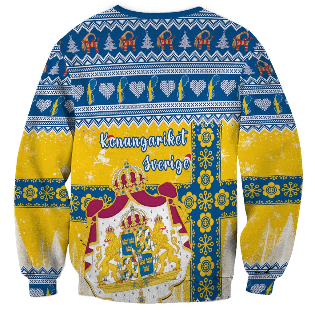 Unisex Christmas sweatshirt with blue and yellow Scandinavian pattern, “Konungariket Sverige”