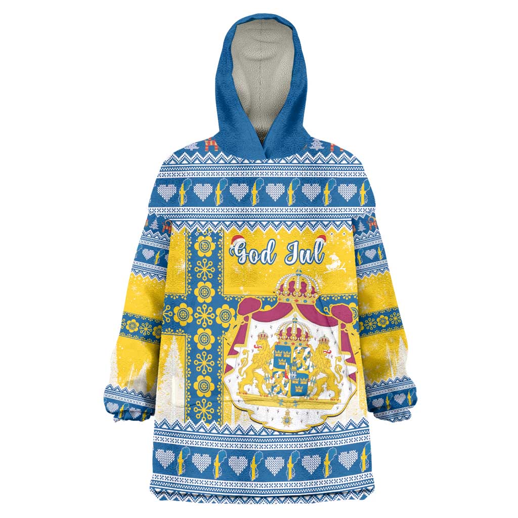 Sweden Christmas Wearable Blanket Hoodie Coat Of Arms - Scandinavian Pattern