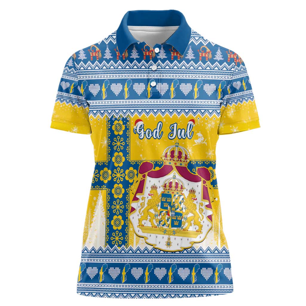 Sweden Christmas Women Polo Shirt Coat Of Arms - Scandinavian Pattern