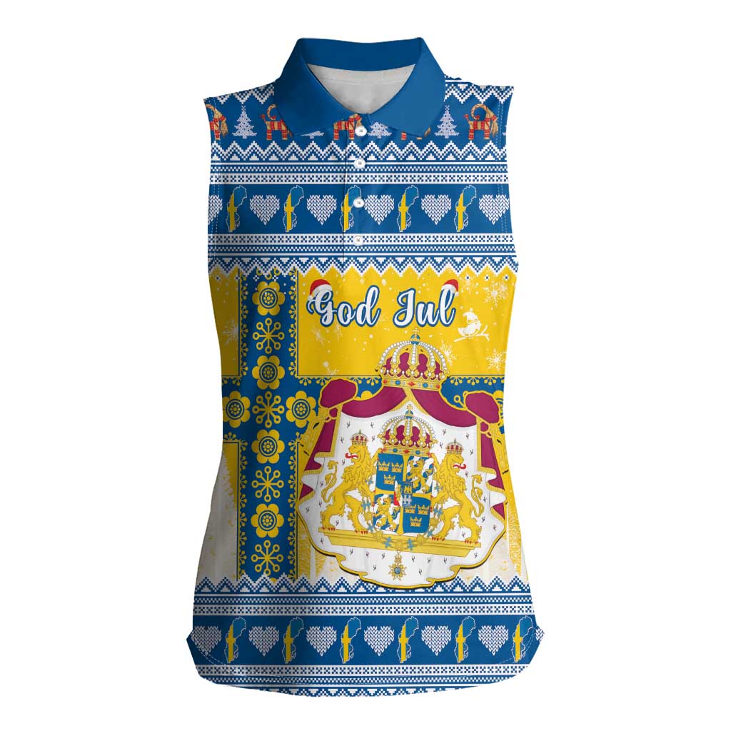 Sweden Christmas Women Sleeveless Polo Shirt Coat Of Arms - Scandinavian Pattern