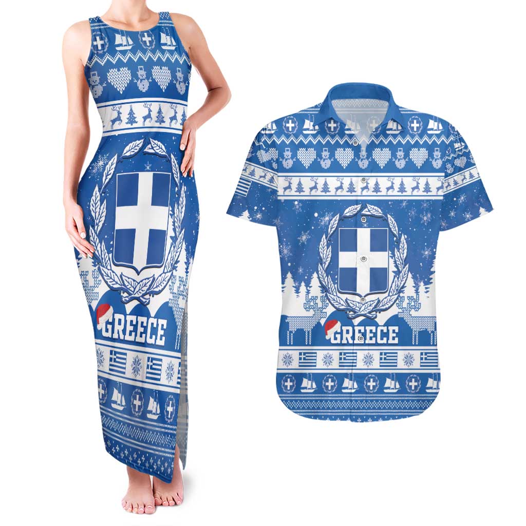 Greece Christmas Couples Matching Tank Maxi Dress and Hawaiian Shirt Coat Of Arms Kala Cristouyenna - Wonder Print Shop