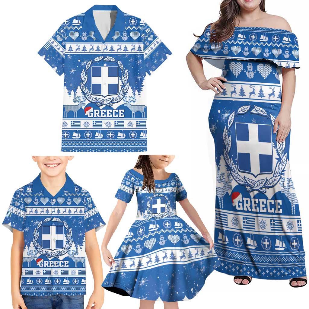 Greece Christmas Family Matching Off Shoulder Maxi Dress and Hawaiian Shirt Coat Of Arms Kala Cristouyenna - Wonder Print Shop