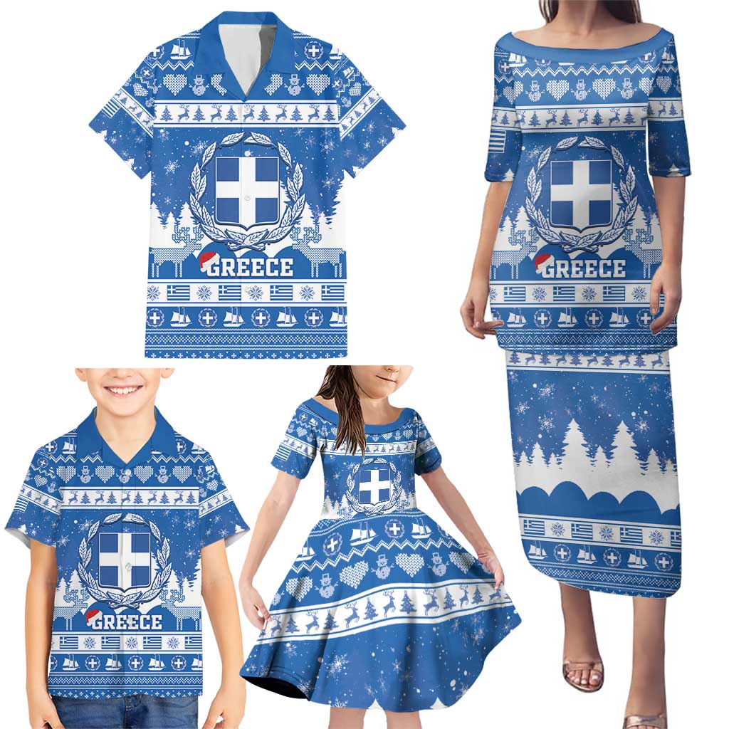 Greece Christmas Family Matching Puletasi and Hawaiian Shirt Coat Of Arms Kala Cristouyenna - Wonder Print Shop