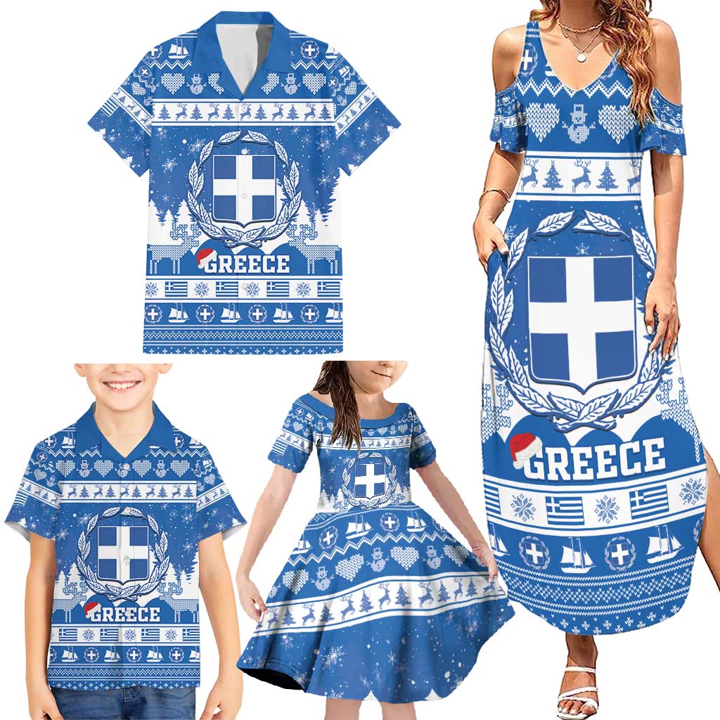 Greece Christmas Family Matching Summer Maxi Dress and Hawaiian Shirt Coat Of Arms Kala Cristouyenna - Wonder Print Shop