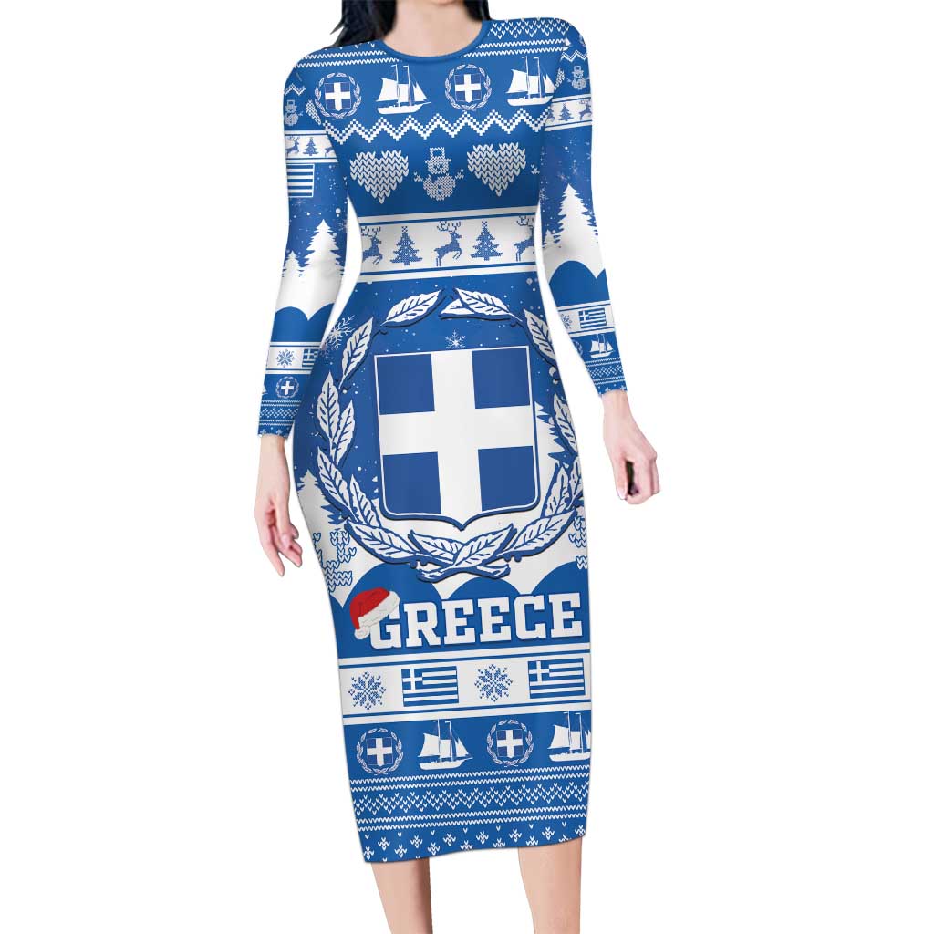 Greece Christmas Long Sleeve Bodycon Dress Coat Of Arms Kala Cristouyenna - Wonder Print Shop