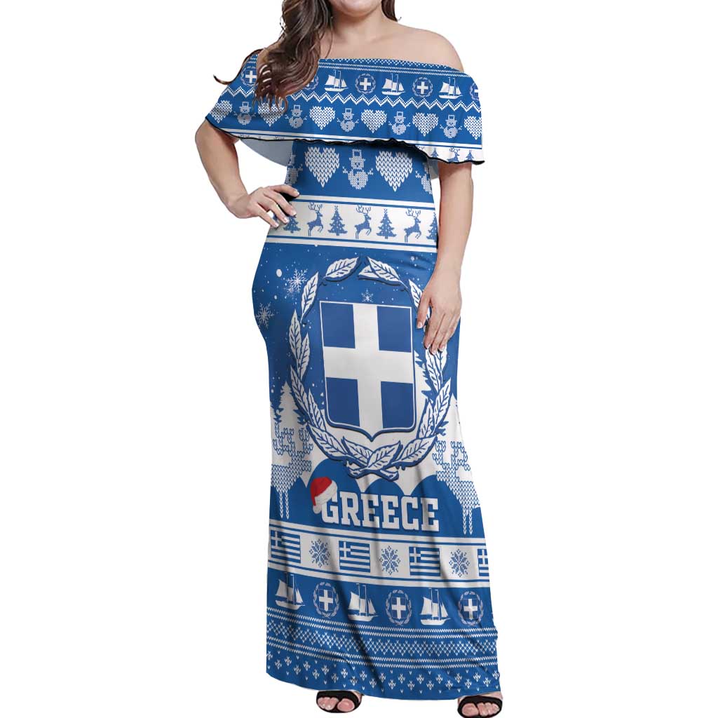 Greece Christmas Off Shoulder Maxi Dress Coat Of Arms Kala Cristouyenna - Wonder Print Shop