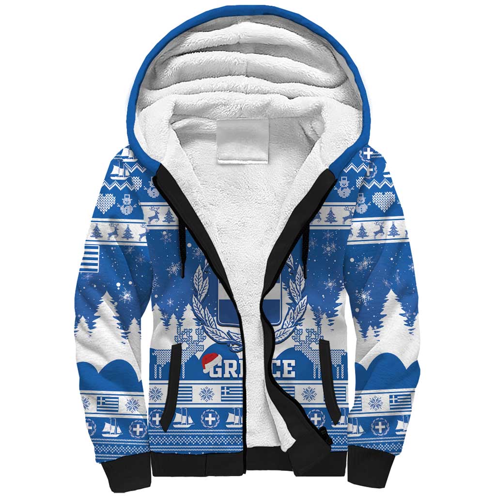 Greece Christmas Sherpa Hoodie Coat Of Arms Kala Cristouyenna