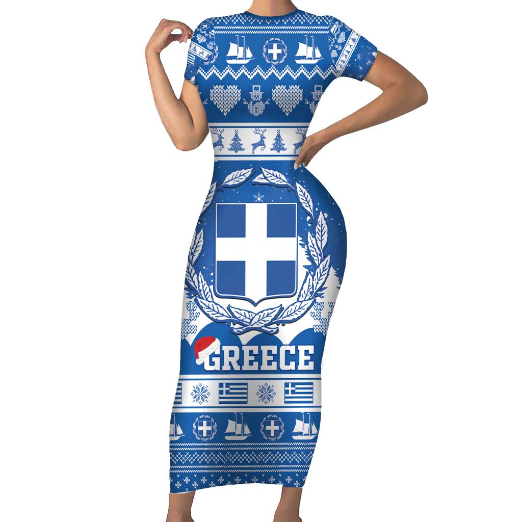 Greece Christmas Short Sleeve Bodycon Dress Coat Of Arms Kala Cristouyenna - Wonder Print Shop