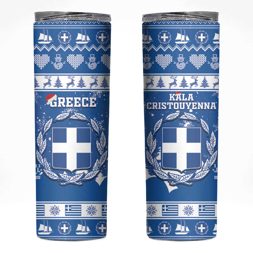 Greece Christmas Skinny Tumbler Coat Of Arms Kala Cristouyenna - Wonder Print Shop