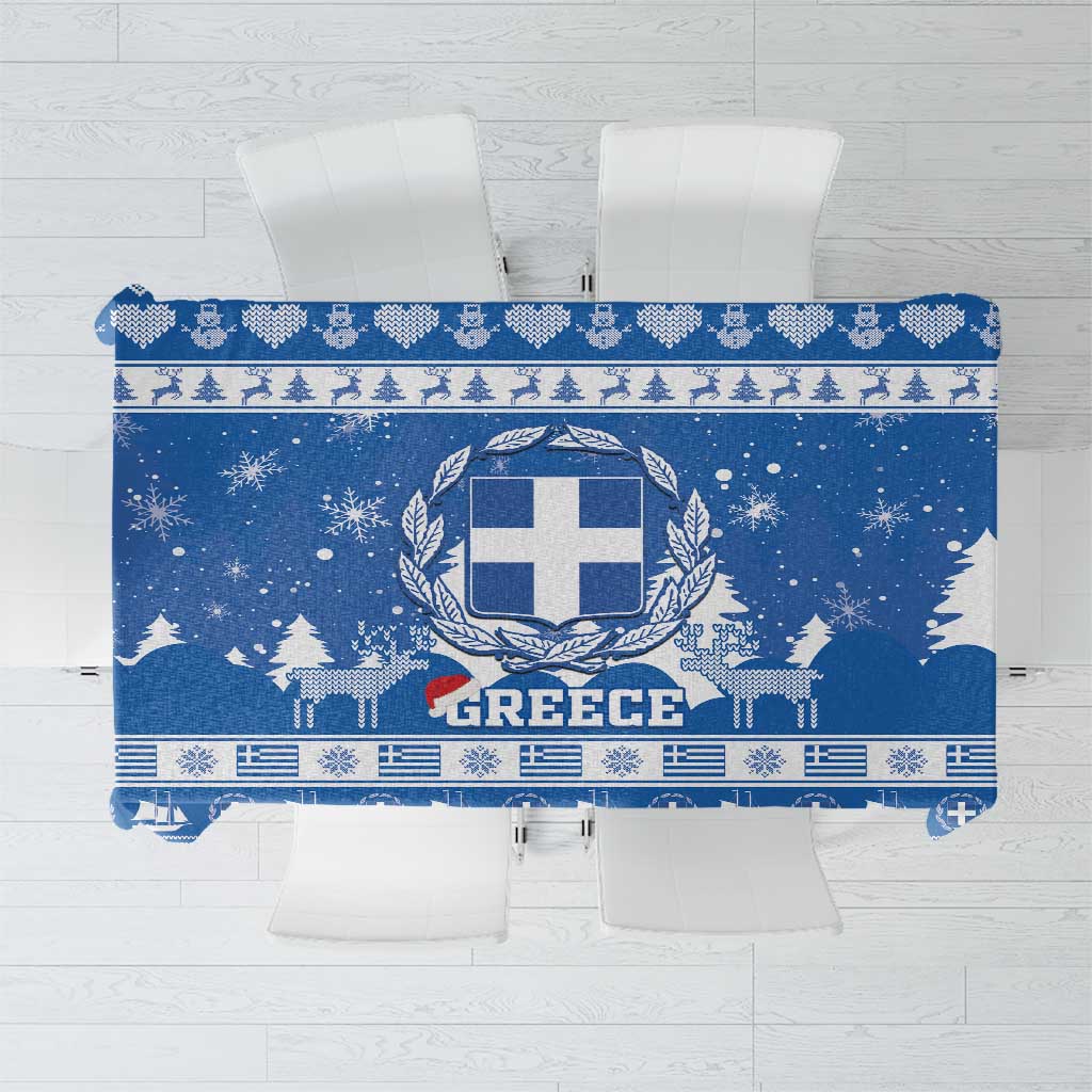 Blue Christmas tablecloth with Greece coat of arms and snowflake pattern