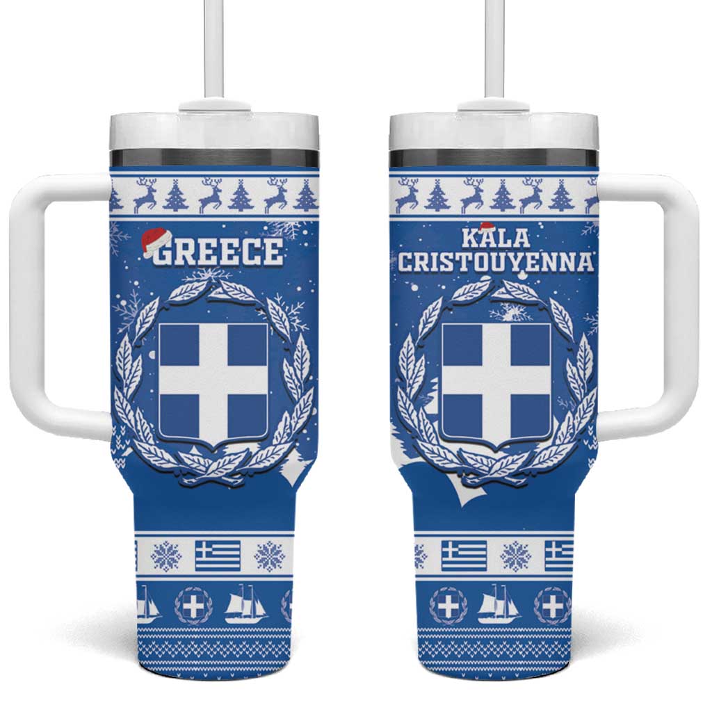 Greece Christmas Tumbler With Handle Coat Of Arms Kala Cristouyenna - Wonder Print Shop