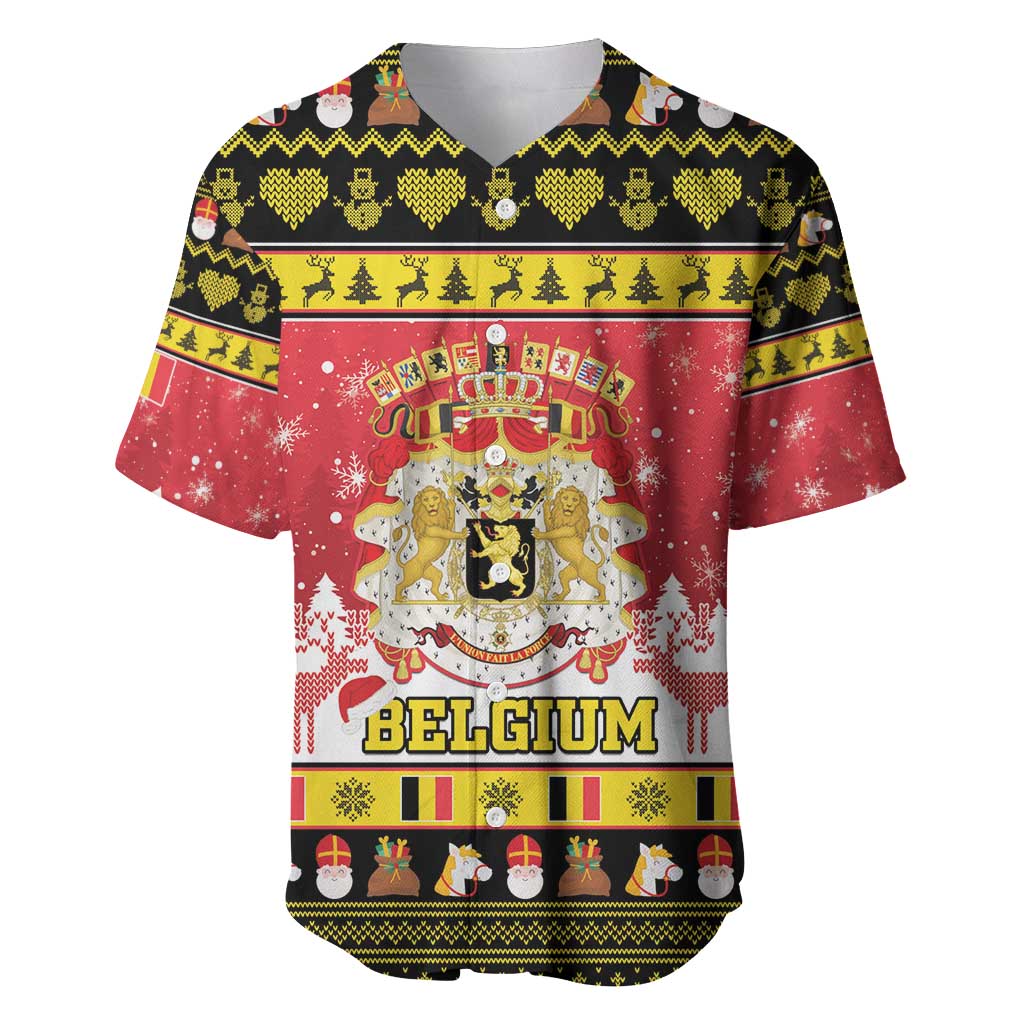 Belgium Christmas Baseball Jersey Coat Of Arms Vrolijk Kerstfeest - Wonder Print Shop