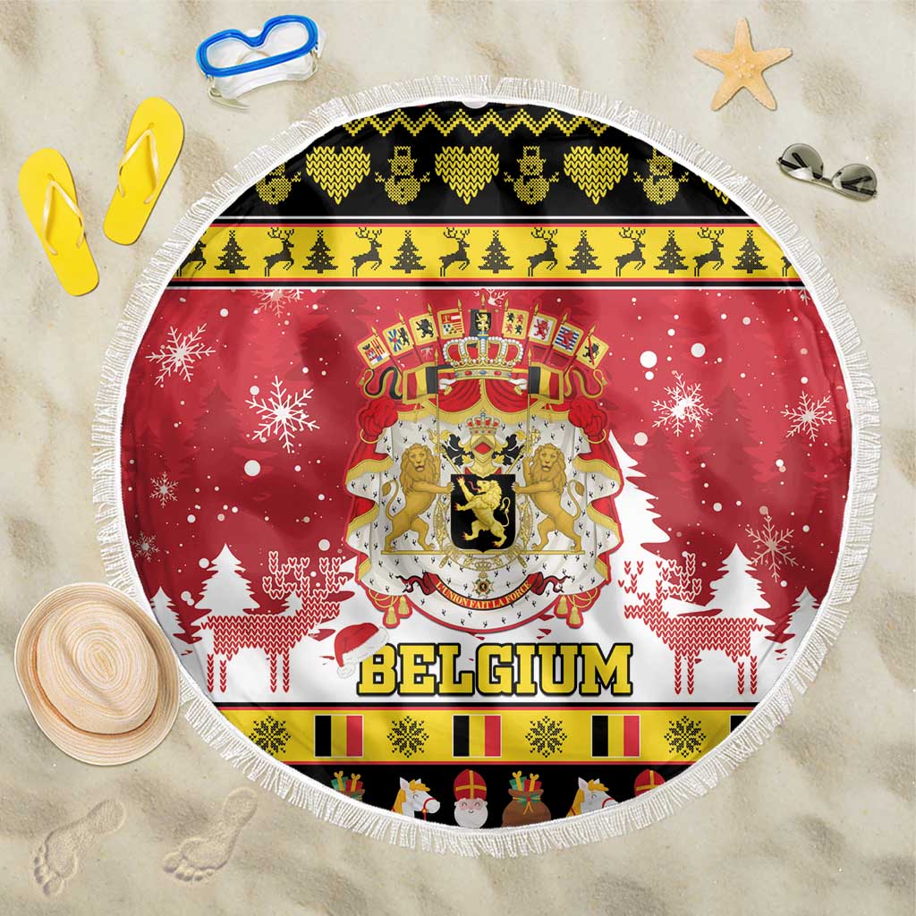 Belgium Christmas Beach Blanket Coat Of Arms Vrolijk Kerstfeest - Wonder Print Shop