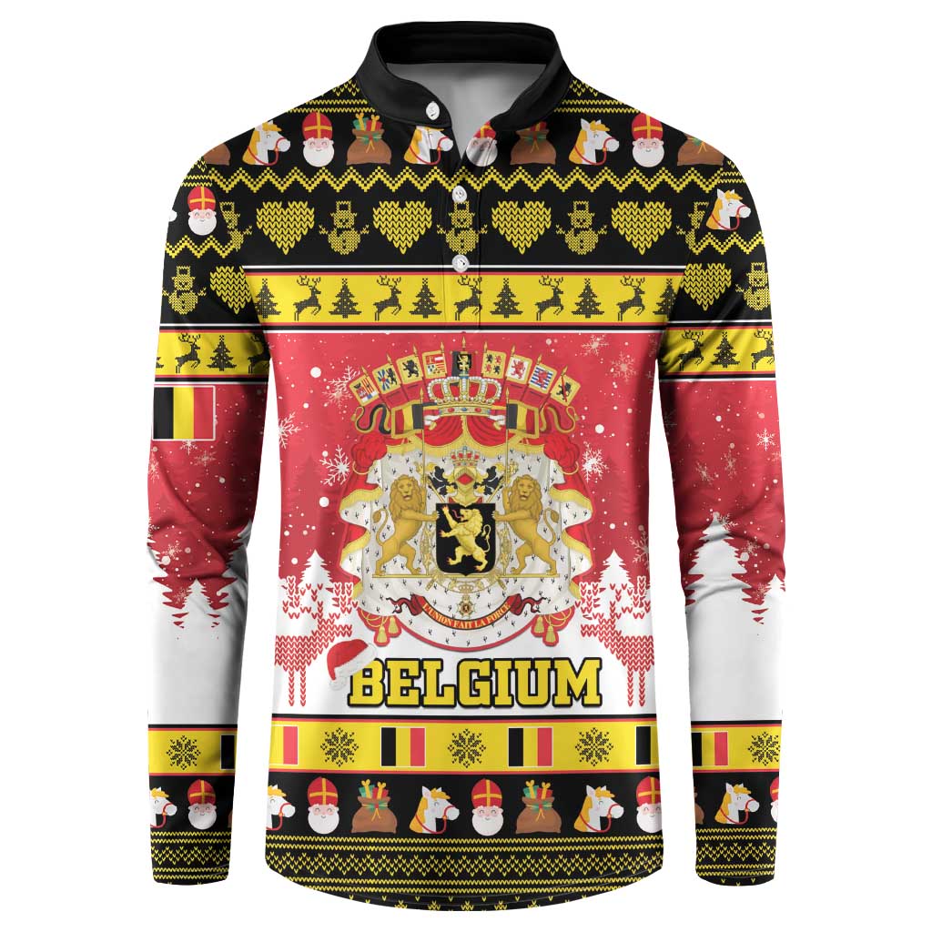 Men's red/black Belgium Christmas sweatshirt with front crest and BELGIUM lettering