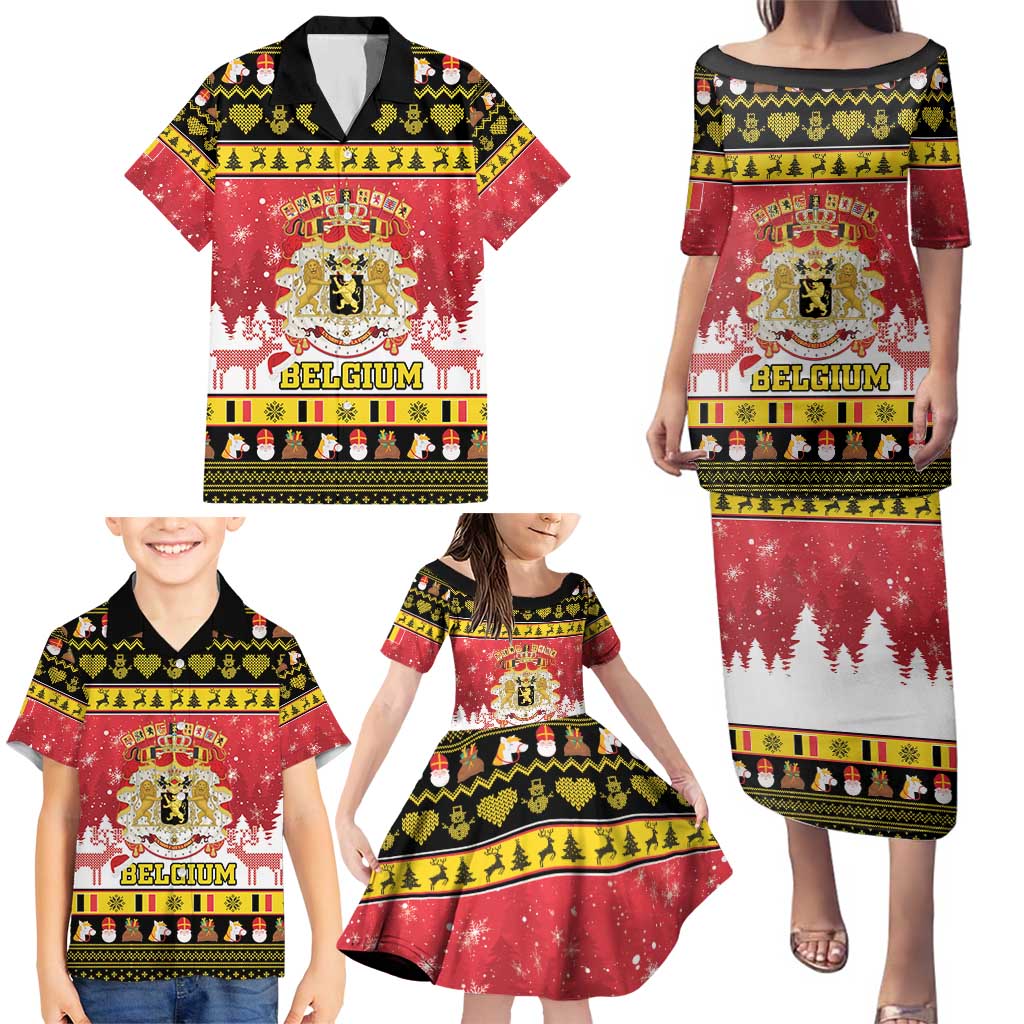 Belgium Christmas Family Matching Puletasi and Hawaiian Shirt Coat Of Arms Vrolijk Kerstfeest - Wonder Print Shop