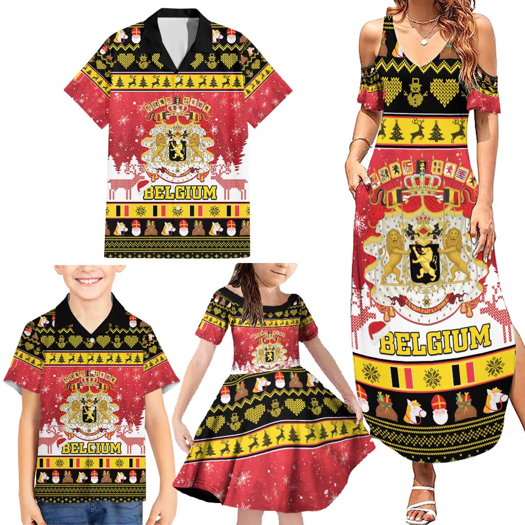 Belgium Christmas Family Matching Summer Maxi Dress and Hawaiian Shirt Coat Of Arms Vrolijk Kerstfeest - Wonder Print Shop