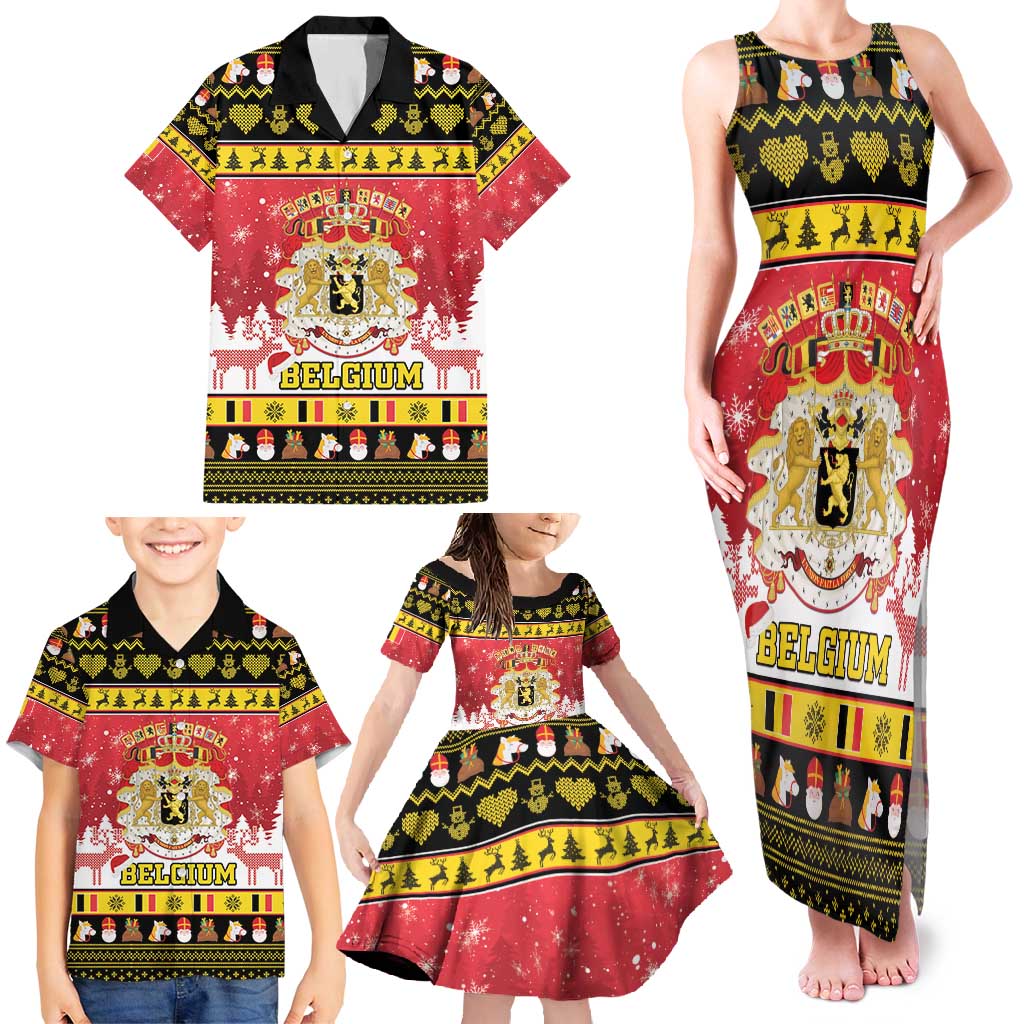 Belgium Christmas Family Matching Tank Maxi Dress and Hawaiian Shirt Coat Of Arms Vrolijk Kerstfeest - Wonder Print Shop