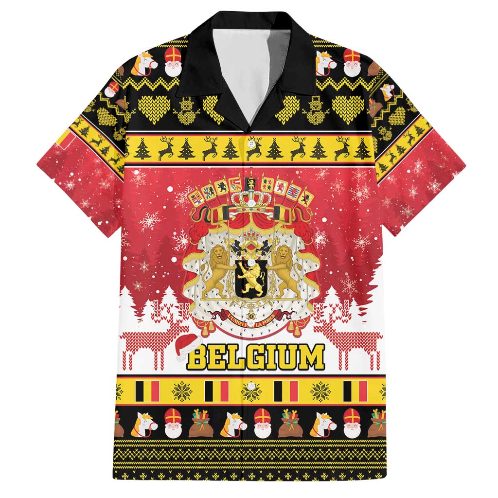 Belgium Christmas Hawaiian Shirt Coat Of Arms Vrolijk Kerstfeest - Wonder Print Shop