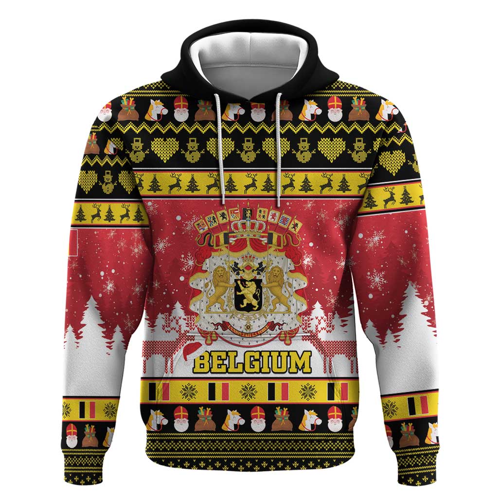 Belgium Christmas Hoodie Coat Of Arms Vrolijk Kerstfeest - Wonder Print Shop