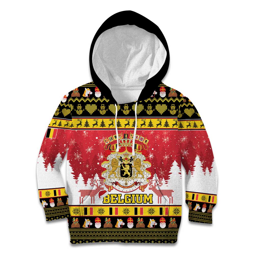 Belgium Christmas Kid Hoodie Coat Of Arms Vrolijk Kerstfeest - Wonder Print Shop