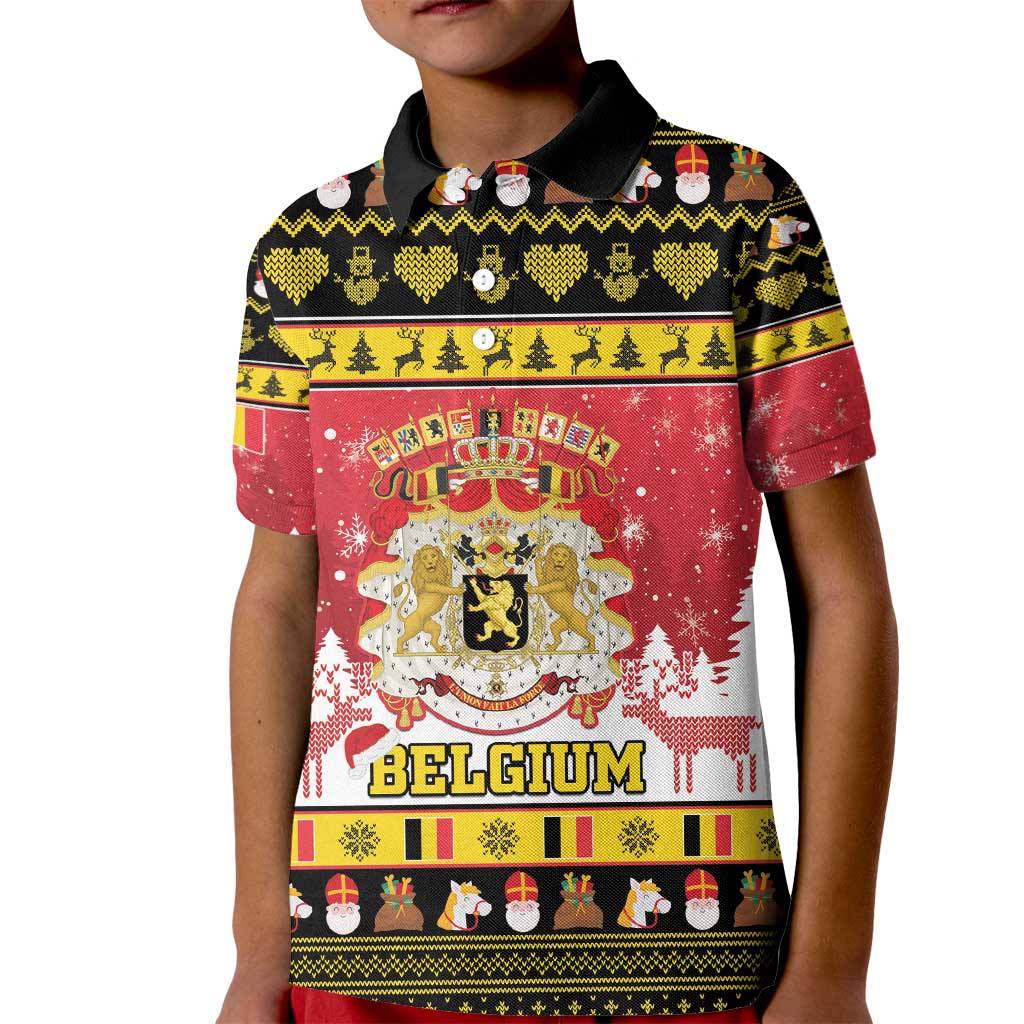 Belgium Christmas Kid Polo Shirt Coat Of Arms Vrolijk Kerstfeest - Wonder Print Shop