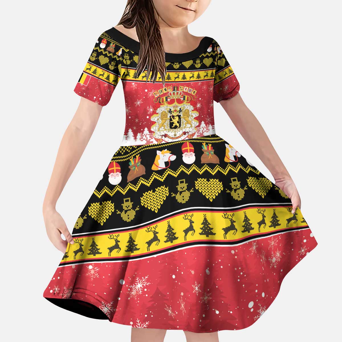 Belgium Christmas Kid Short Sleeve Dress Coat Of Arms Vrolijk Kerstfeest - Wonder Print Shop