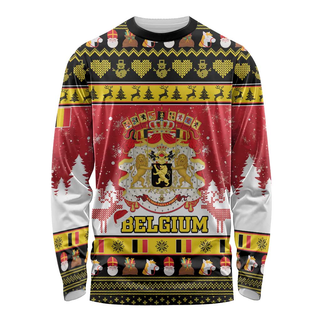 Belgium Christmas Long Sleeve Shirt Coat Of Arms Vrolijk Kerstfeest - Wonder Print Shop