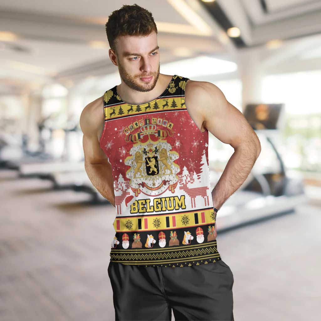 Belgium Christmas Men Tank Top Coat Of Arms Vrolijk Kerstfeest - Wonder Print Shop