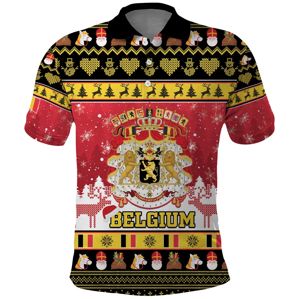 Belgium Christmas Polo Shirt Coat Of Arms Vrolijk Kerstfeest - Wonder Print Shop