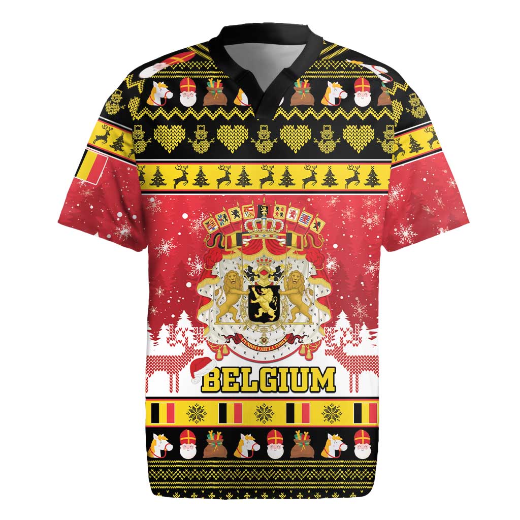 Belgium Christmas Rugby Jersey Coat Of Arms Vrolijk Kerstfeest - Wonder Print Shop