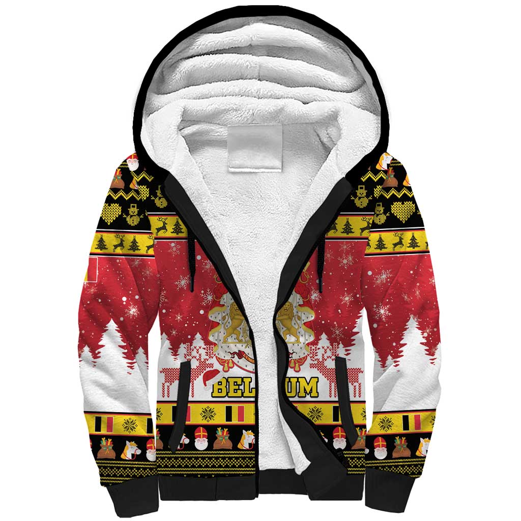 Belgium Christmas Sherpa Hoodie Coat Of Arms Vrolijk Kerstfeest - Wonder Print Shop