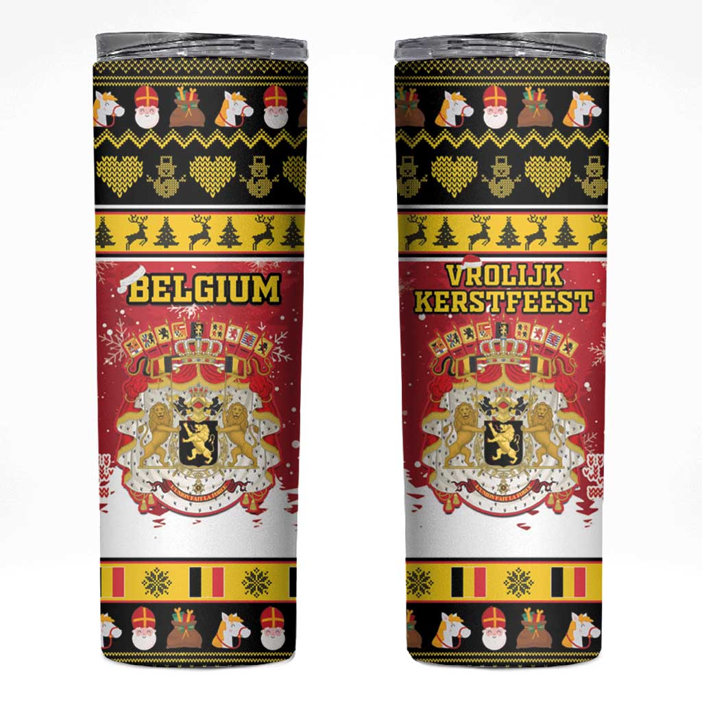 Belgium Christmas Skinny Tumbler Coat Of Arms Vrolijk Kerstfeest - Wonder Print Shop