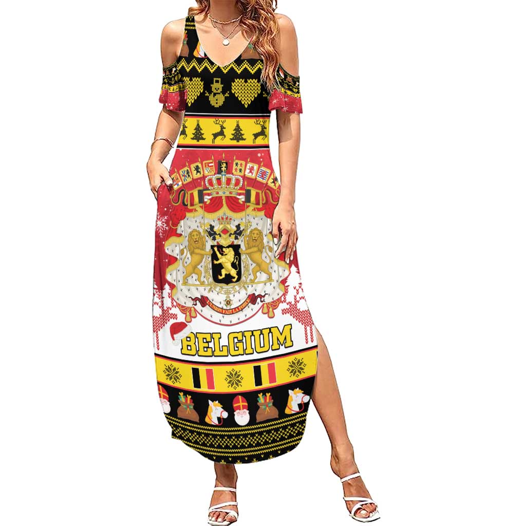 Belgium Christmas Summer Maxi Dress Coat Of Arms Vrolijk Kerstfeest - Wonder Print Shop