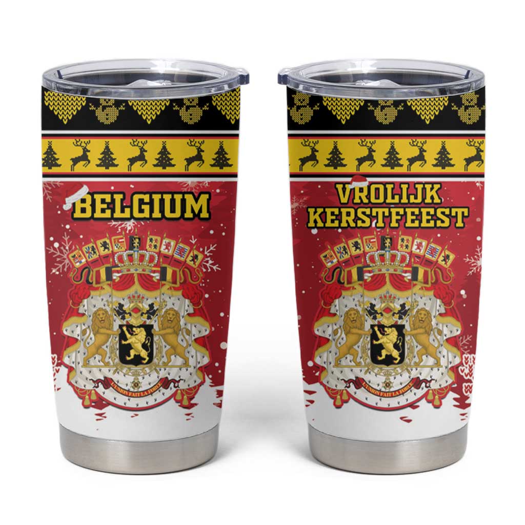 Belgium Christmas Tumbler Cup Coat Of Arms Vrolijk Kerstfeest - Wonder Print Shop