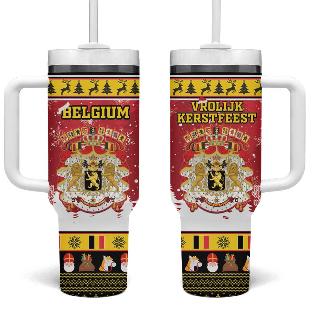 Belgium Christmas Tumbler With Handle Coat Of Arms Vrolijk Kerstfeest - Wonder Print Shop