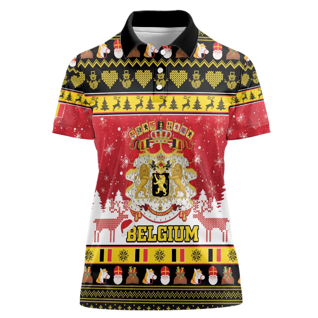 Belgium Christmas Women Polo Shirt Coat Of Arms Vrolijk Kerstfeest - Wonder Print Shop