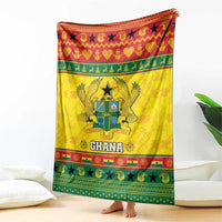 Yellow Ghana Christmas blanket with coat of arms and 'Ghana' text, green star band border