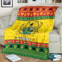 Yellow Ghana Christmas blanket with coat of arms center, 'Ghana' text, green star stripes