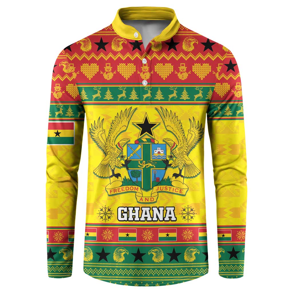 Yellow graphic button sweatshirt with Ghana crest and bold “GHANA” text