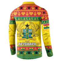 Back view yellow graphic button sweatshirt with Ghana crest and “AFISHAPA” text