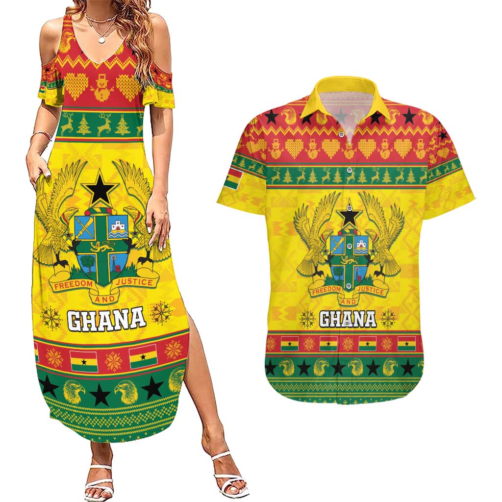 Ghana Christmas Couples Matching Summer Maxi Dress and Hawaiian Shirt Coat Of Arms Afishapa - Wonder Print Shop