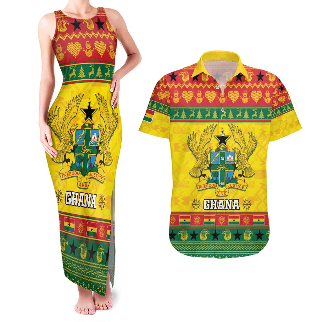 Ghana Christmas Couples Matching Tank Maxi Dress and Hawaiian Shirt Coat Of Arms Afishapa - Wonder Print Shop