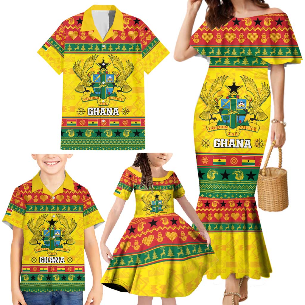 Ghana Christmas Family Matching Mermaid Dress and Hawaiian Shirt Coat Of Arms Afishapa - Wonder Print Shop