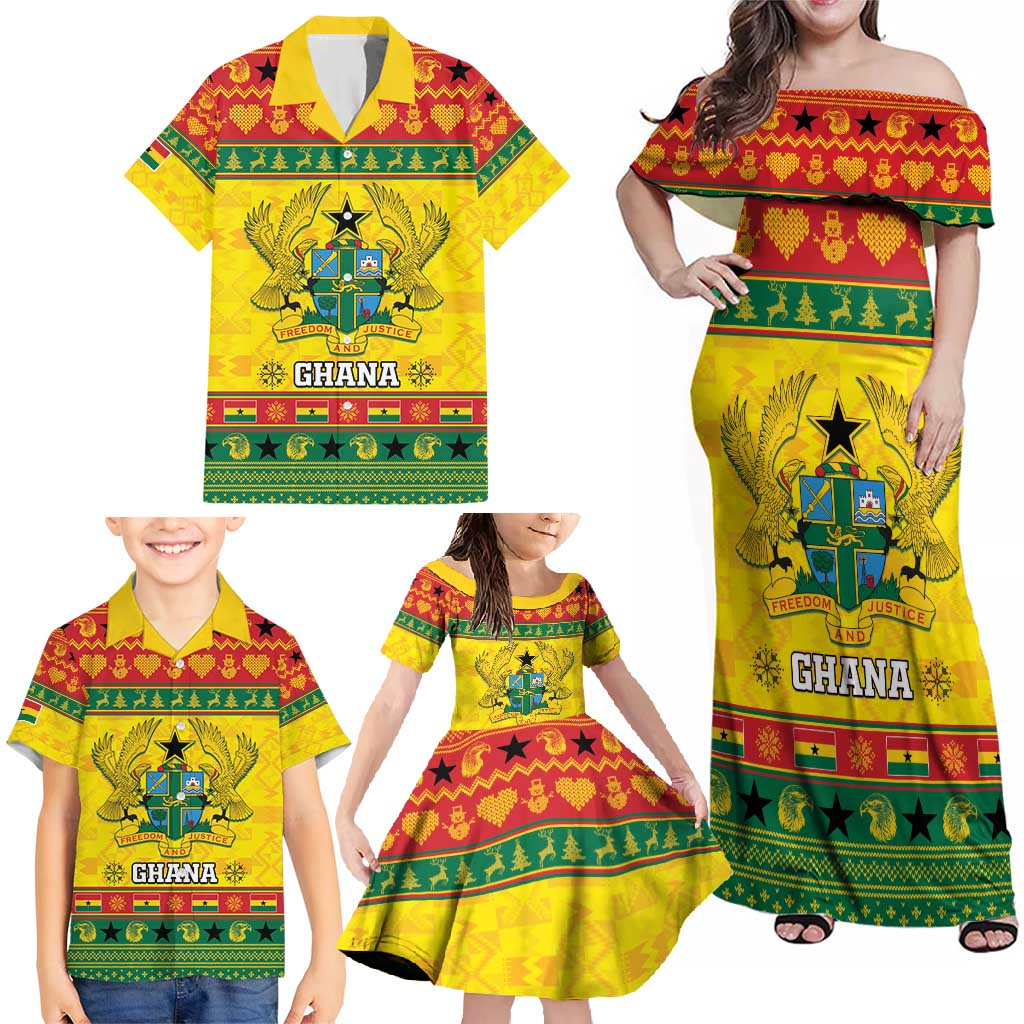 Ghana Christmas Family Matching Off Shoulder Maxi Dress and Hawaiian Shirt Coat Of Arms Afishapa - Wonder Print Shop